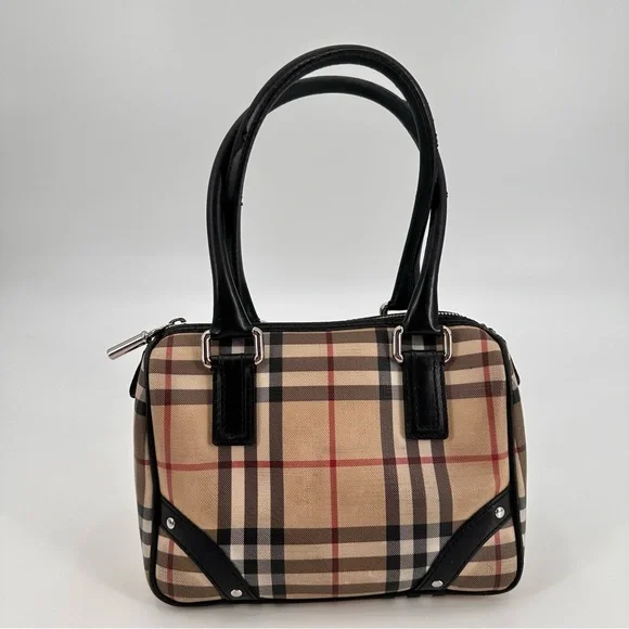 Vintage Y2K Burberry Chester House Check Coated Canvas Bowling Bag Satchel FLAWS Satchels